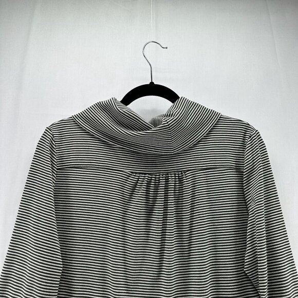 Tahari Top Size L Ribbed Striped Cowl Neck Long Sleeve Stretch Olive/ White - Picture 5 of 11